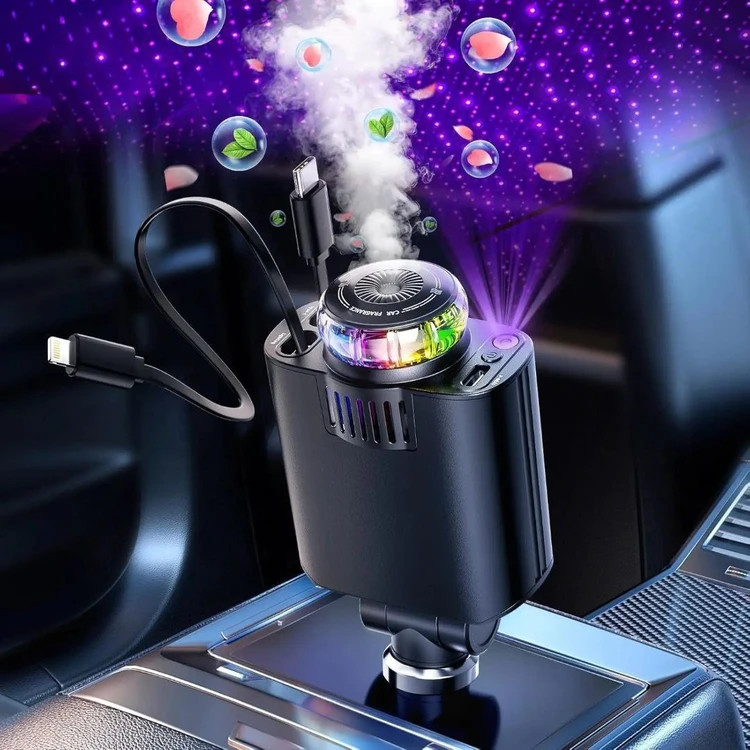 خرید انلاین شارژر فندکی خودرو W&O مدل Starlight پنج کاره با رایحه افشانی و نورپردازی