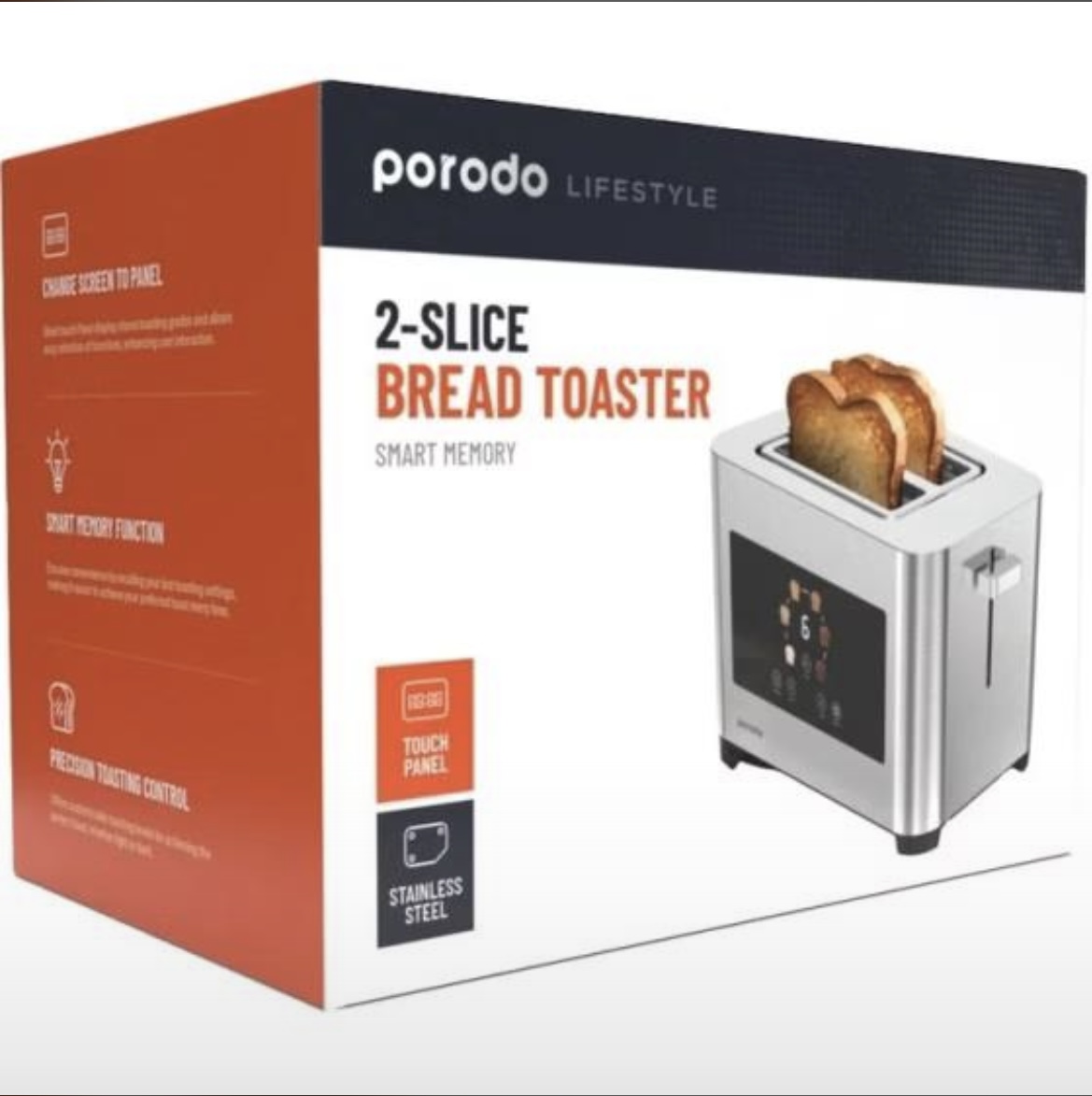خرید انلاین توستر نان پرودو مدل PD-LFS001 ظرفیت ۲ اسلایس با بدنه استیل ضد زنگ و دکمه لمسی