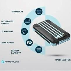 خربد انلاین پاوربانک خورشیدی پاورولوژی مدل PPBCHA70 ظرفیت 16000 میلی‌آمپر ساعت با شارژ سریع 20 وات