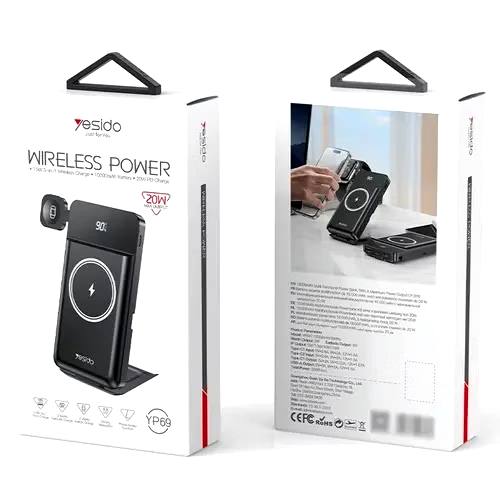 خرید انلاین پاوربانک وایرلس یسیدو مدل YP69 با شارژ سریع و پایه استند