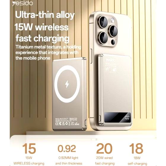 خرید انلاین پاوربانک فست شارژ مگ‌سیف یسیدو مدل YESIDO YP61با شارژ سریع 20 وات و وایرلس 15 وات