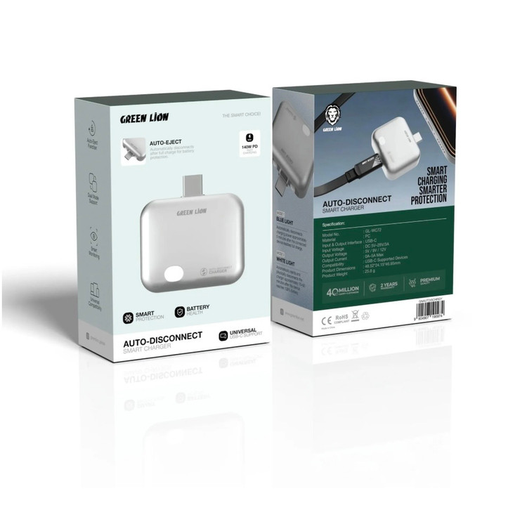 شارژر هوشمند قطعکن خودکار گرین لاین مدل GL-WC72 با توان 140 وات PD (Auto-Disconnect Smart Charger)